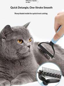 1 pieza Cepillo de aseo para mascotas de autolimpieza, cepillo para desenredar y reducir el pelo suelto de gatos y perros, herramienta profesional de aseo, accesorio esencial para el cuidado de mascotas - Azul - Ver 5