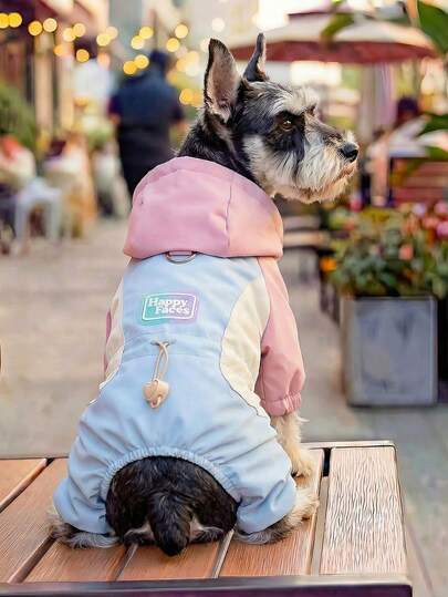 PETCIRCLE 1件宠物狗衣服，室内外皆宜，欧美韩风，适合贵宾犬、泰迪犬、小型犬和幼犬，休闲可爱舒适风衣 - 粉色和蓝色