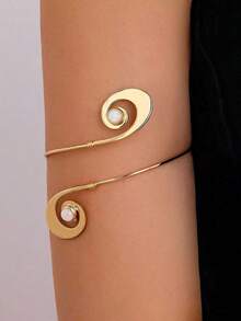 1pc Fashionable Minimalist Swirl Spiral Arm Cuff, Suitable For Daily Wear, Festivals, Vacations And Various Occasions - Gold - View 8
