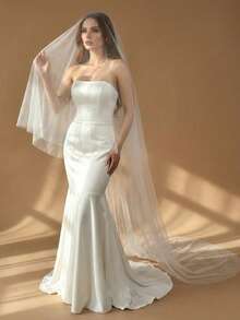 1件仿珍珠新娘头纱，长度可选腰臀、华尔兹舞步或教堂式，适合婚礼、婚纱照、派对头饰，附赠金属发梳。 - 乳白色 - 查看 7