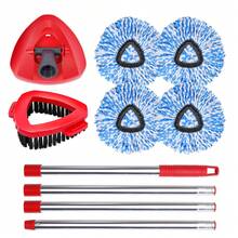 Mop Heads Replacements Complete Combo Set For O-Ceda,4 Pcs Machine Washable Microfiber Spin Mop Refills Replace Heads,1Scrub Brushs,1Base,1 Set Handle,Spin Replacements For Tub And Tile Cleaning - (4+1+1+1) PCS - Xem 1