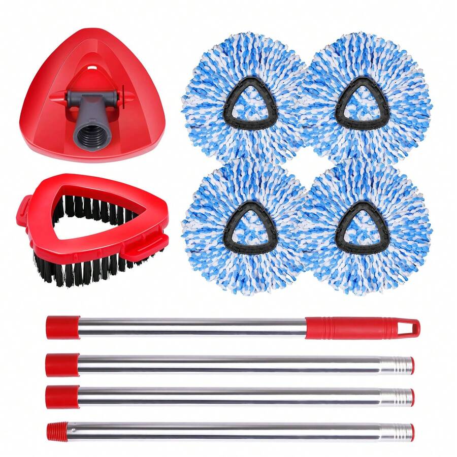 Mop Heads Replacements Complete Combo Set For O-Ceda,4 Pcs Machine Washable Microfiber Spin Mop Refills Replace Heads,1Scrub Brushs,1Base,1 Set Handle,Spin Replacements For Tub And Tile Cleaning - (4+1+1+1) PCS - Xem 1