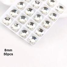 8mm, 50pcs/Pack, Flat Double-Hole Exquisite Glass Rhinestones, Round Shape, For Sewing Wedding Dresses, Handbags, Shoes Decoration, Jewelry Making Accessories - 8mm 50pcs - View 24