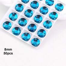 8mm, 50pcs/Pack, Flat Double-Hole Exquisite Glass Rhinestones, Round Shape, For Sewing Wedding Dresses, Handbags, Shoes Decoration, Jewelry Making Accessories - 8mm 50pcs - View 15