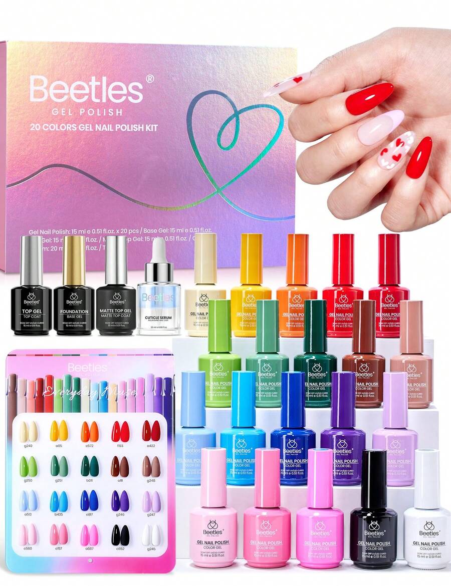 Beetles Gel Polish Set - 20 Colors 15ML Pink Yellow Blue Spring Colors Gel Set With Base Top Coat UV LED Lamp Salon DIY At Home Nails Gifts For Women - Everyday Muse[Upgraded Packaging] - 查看 1