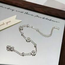 1 pieza Pulsera minimalista con letra H de acero inoxidable chapada en oro de 18K y con rhinestones, lujosa y versátil para mujeres - Pulsera de plata con la letra H - Ver 4