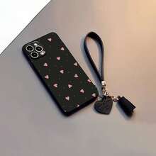 1个可爱简约UV彩绘爱心+爱心腕带全包防震手机壳，黑色 - 黑 - 查看 1