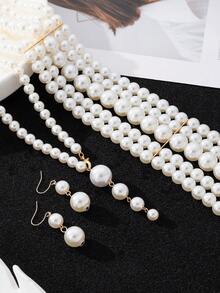 Bộ 1 dây chuyền và 1 đôi bông tai, dây chuyền ngọc trai nhiều lớp dành cho nữ, dây dài kiểu áo len, trang sức hạt cườm sang trọng đa năng, hàng mới về. - Một bộ dây chuyền ngọc trai - Xem 3