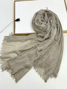 1PC Solid Color Breathable Scarf With Fringed Edges, Fashionable Headwrap Casual Long Scarf - Multicolor - View 17