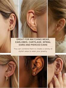 10pcs/Set Minimalist 18K Gold Plated Round Bead Design Earrings, Includes Ear Plugs, Unisex, Suitable For DIY, Daily Wear, Beach, Bathing, Sleeping And Leisure - DIY Minimalist Spherical Earrings - View 4