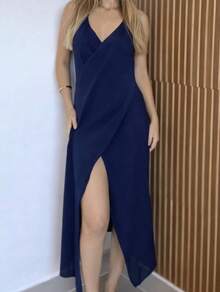 Women's Knitted Beach Cover-Up Skirt With Back Slits - 藏蓝色 - 查看 2