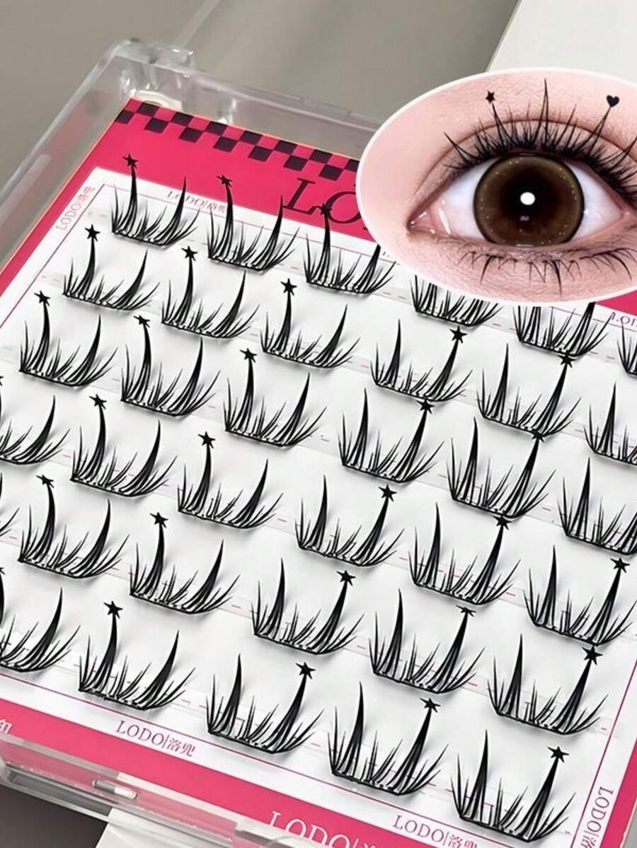 30pcs Glue-Free Curly Deer & Star Shaped False Eyelashes, Natural Looking, Curled, Lightweight, Seamless, Cartoon Cosplay, New Year Gift - View 1