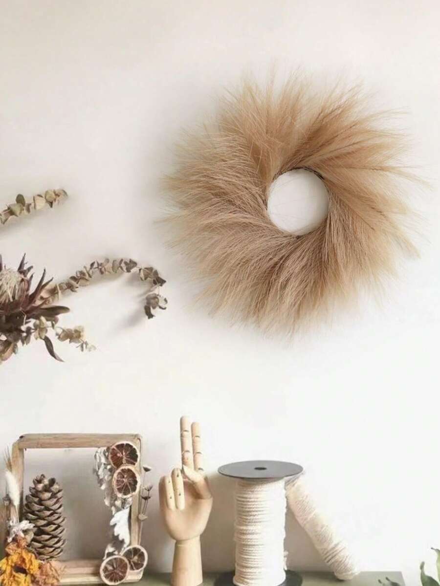 1 Stück 32 cm künstlicher Schilfgras-Kranz, Deko-Kranz aus Kunstschilfgras, geeignet für Boho-Wanddekoration, Herbstdekoration, Hochzeit, Valentinstag, Geburtstag, Abschlussfeier, Herbstdekoration - Braun - Übersicht 1