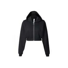 Alo Yoga Women's Accolade Cropped Full Zip Hoodie | Premium Heavyweight French Terry Fleece Sweatshirt | Luxury Soft Short Length Zip-Up Outerwear | Classic Streetwear Cropped Hooded Jacket | Urban Fashion Slimming Boxy Fit Gym Apparel | Athletic Leisure Jumper With Chrome Logo - Black - View 2