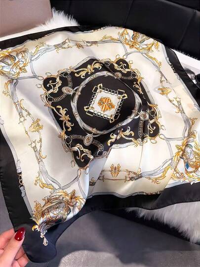 1pc 70*70cm Square Scarf, Women's Satin Printed Headscarf, Bag Scarf, Headband, Fashion Women's Headwrap, Shawl, Scarf, Women's Neckerchief, Headscarf, Dress