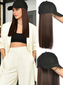 Long Wavy Curly Synthetic Wig Baseball Cap Hair Extensions Hat Wigs Black Brown Adjustable Hairpiece For Women By - Multicolor - View 16