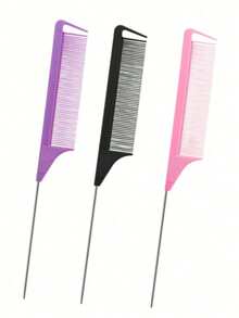 3把女士鼠尾梳，不锈钢针，金属尾梳，适合家庭和沙龙使用 - 彩色 - 查看 11