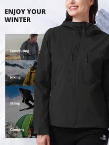 CAMEL CROWN Áo khoác mưa có mũ, chống thấm nước nhẹ dành cho nữ, áo khoác gió ngoài trời. - màu đen - Xem 5