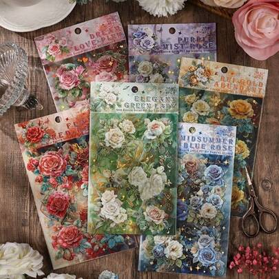 一套4件母亲节礼物家居装饰玫瑰花特制烫金手提包贴纸防水手提包材质贴纸创意贴纸装饰贴纸墙贴手机壳装饰贴纸节日礼物