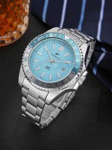 RICECGO 1pc Men's Business Quartz Watch, Featuring Dual-Tone Bezel And Classic Stainless Steel Strap, Suitable For Business And Daily Wear - Silver - View 9