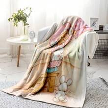 1pc Light Pink White Polka Dot S-Strawberry Pink Shortcake Cuddling Bunny Plush Print Flannel Blanket, 80s Nostalgic Gift For Fans, Sweet Themed Decor, Collectible & Cozy Throw,With For Couch, Bed, Camping, Travel, Office, Home Nap, Multipurpose Gift Flannel Blanket - multicolour 12 - 查看 6