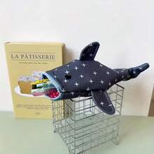 1pc Durable Canvas Shark Pencil Case With Playful Star Patterns - Cute Zipper Stationery Bag For Boys, Girls And Office Use, Stationery Organizer | Shark Shaped Bag | Denim Look, Birthday Gift, Easter Gift, Christmas Gift. - Multicolor - View 8