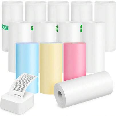 Giấy in nhiệt mini dạng cuộn 3/5/13 tờ, kích thước 57 x 25 mm, giấy dán có thể in được, dùng cho máy in bỏ túi, văn phòng và gia đình.