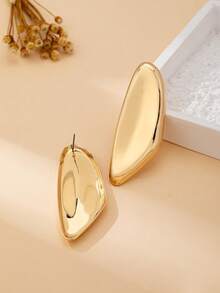 1 Pair Women's Fashion Earrings, Sexy Metallic Smooth Asymmetrical Geometric Earrings, Suitable For Daily Wear - Yellow Gold - View 4
