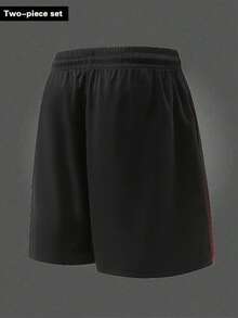 Conjunto deportivo de hombre con camiseta de fútbol, camiseta de baloncesto, pantalones cortos de manga corta para verano, conjunto de gimnasio, conjunto de 2 piezas para hombre, adecuado para fitness, correr, deportes casuales, uso diario - Rojo - Ver 9