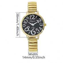 1 件女士石英表，阿拉伯数字时标，弹性表带，休闲圆形表盘，时尚奢华女士腕表 - 金色 - 查看 7