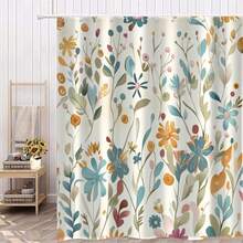 1件装抽象植物花卉蝴蝶图案浴帘，时尚植物印花浴帘，适用于各种房间和浴室装饰，浴室隔断配件，浴缸浴帘 - 彩色 - 查看 2