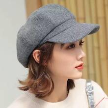 Women's Wool Beret Hat, Retro Style, Octagonal, Adjustable, Fashion Painter Hat, Autumn/Winter, Solid Color - Light Gray - View 1