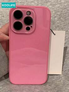 Luxury Solid Rose Pink Glossy Glass Phone Case, Shock-Proof Frame, Lens Protection, Hard Back Cover For IPhone 17/17 Pro/17 Pro Max - Rose Pink - View 5