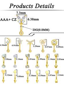 16Pcs Dainty Aesthetic Eyebrow Piercing Jewelry Set With Zirconia Charms For Women Daily Wear & Holiday Gift - Multiple Styles - View 4