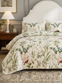 Bộ 3 món ga trải giường bằng polyester in họa tiết hoa và chim (1 ga trải giường + 2 vỏ gối, không bao gồm ruột gối), mềm mại và thân thiện với da, thích hợp sử dụng hàng ngày, cho phòng ngủ chính, phòng khách, mọi mùa, là món quà tuyệt vời, có thể đảo mặt, tông màu trung tính, chất liệu dệt gia dụng sang trọng, có thể dùng làm quà tặng trang trí nhà cửa, nâng cấp phòng ngủ thoải mái. - Nhiều màu - Xem 10