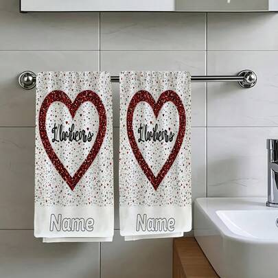2/4/6/8/10/12PCS Personalized Red & White Glitter Heart-Shaped Towels With Custom Name - Ultra-Absorbent Microfiber, Quick-Dry & Soft - Perfect For Valentine'S Day, Anniversaries, Parties, Gifts & Home Decor - Cartoon Style, Modern Nordic Design, , Bathroom Decor | Cartoon Heart Design | Knitted Texture, Hand Towels For Bathroom, Super Absorbent Kitchen Towels, Cleaning Cloths, Soft & Durable, Machine Washable, Multi-Functional Holiday Decor, Birthday Present For Family & Friends, Outdoor Party Supplies, Suitable For Cooking, Baking, Bathroom, Dining Table Decoration - Perfect Home Decor Choice. Kitchen Decor, Kitchen Cleaning, Holiday Party Decoration, Kitchen & Bathroom Essentials,  Housewarming Gift. Suitable For Valentines, Christmas Day, Halloween, Thanksgiving Day, Easter Day, Mother'S Day, Father'S Day, Back To School Season