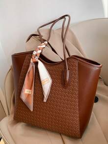 2026 New Large Capacity Women's Shoulder Bag With Scarf, Commuter Handbag, Elegant Versatile Casual Tote Bag - Coffee Brown - View 7