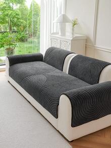 1件柔软绒面沙发套，简约纯色3D设计，宠物友好，防污防刮，适合所有季节，包括圣诞节和新年，可机洗，适用于1/2/3/4人沙发 - 深灰色 - 查看 7