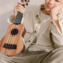 35cm Playable Mini Guitar Toy, Ukulele Simulation, With Pick, Guitar Puzzle, For Beginners - Brown - View 5