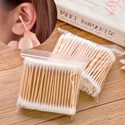 100/200/600/1000 piezas Palitos de limpieza de oídos de madera desechables, palitos protectores portátiles, palitos de madera auxiliares para limpieza, hisopos de algodón de un solo extremo sin polvo