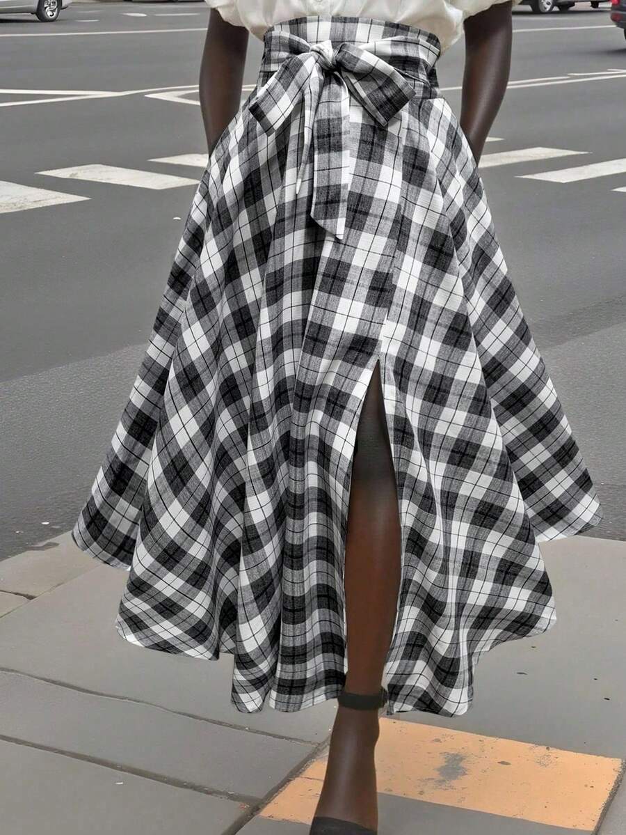 Women's High Waist Solid Color A-Line Skirt With Hidden Pockets And High Slit, Casual Style Spring - Multicolor - View 1