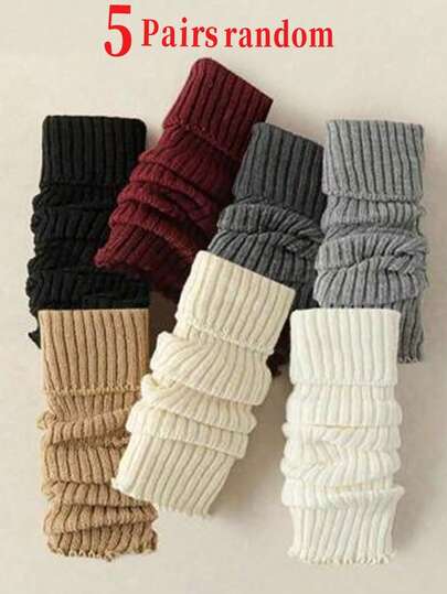 5 pares de calentadores de piernas aleatorios, de unicolor dulce y delgado, estilo japonés/coreano, adecuados para otoño/invierno