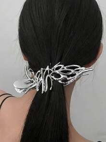 1PC Minimalist Textured Hair Clip Luxury-Inspired Sweet & Edgy Style Clip-On Hair Accessory Unique Design Versatile Hairpiece - Silver - View 5