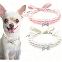 Pearl Necklace With Rhinestone Bone Decor For Dogs Cats Fashionable Pet Wedding Collar Jewelry Suitable For Girl Cats Small Dogs Accessories TZM8 - Multicolor - View 5