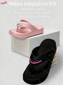 Sandalias chanclas mujer elegantes, diseño minimalista 2026, antideslizantes resistentes, calzado versátil para fiesta, playa y casa - Negro - Ver 2