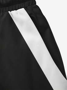 Men's Contrast Panel Letter Print Quick-Dry Mesh Lined Swim Trunks With Drawstring Waist And Side Pockets - Black - View 5