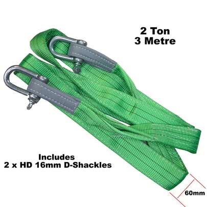 2 Ton 3 Metre Duplex Web Sling - 60mm 4x4 Towing/Lifting Strap 2000KG + Shkles