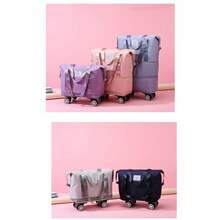 Bolsa de viaje multifuncional  de gran capacidad con ruedas universales,,impermeable,separacion humeda y seca,bolsa de equipaje expandible. - Rosa - Ver 6