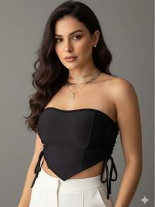 Women's Cropped Top With Band And Tie With Suplex Cup Strapless Blogueirinha One Size - Fits Sizes 36 To 42 - 黑色 - 查看 2