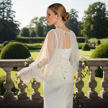 1pc European And American Style Elegant Wedding Gown Shawl, Flare Sleeve Bridal Robe - Multicolor - View 3